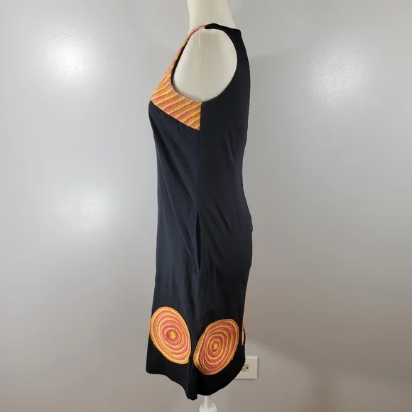 Vintage NIZA black cotton geometric shape sleeveless sheath dress - Picture 2 of 13